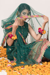 Printed & Embroidered 3 Pcs Suit with poly net dupatta