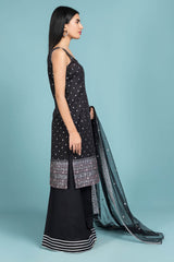Printed & Embellished 3 Pcs Suit With Dyed & Embroidered Poly net Dupatta