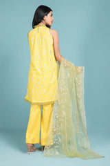 Printed & Embroidered 3 Pcs suit with poly net dupatta