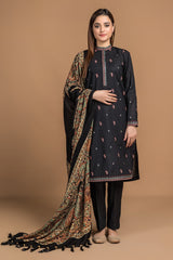 Dyed, Printed & Embroidered 3Pcs Suit with Wool Shawl