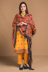 Dyed & Embroidered 3 Pcs Suit with wool shawl