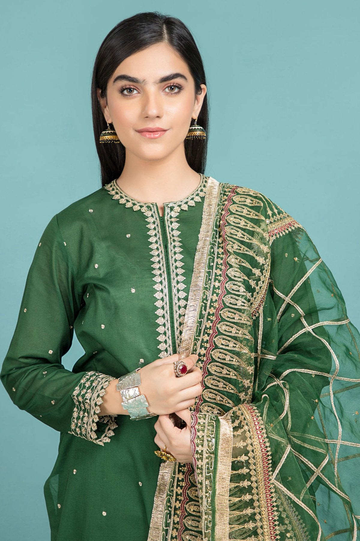 RANI GREEN DYED & EMBROIDERED - 3PC